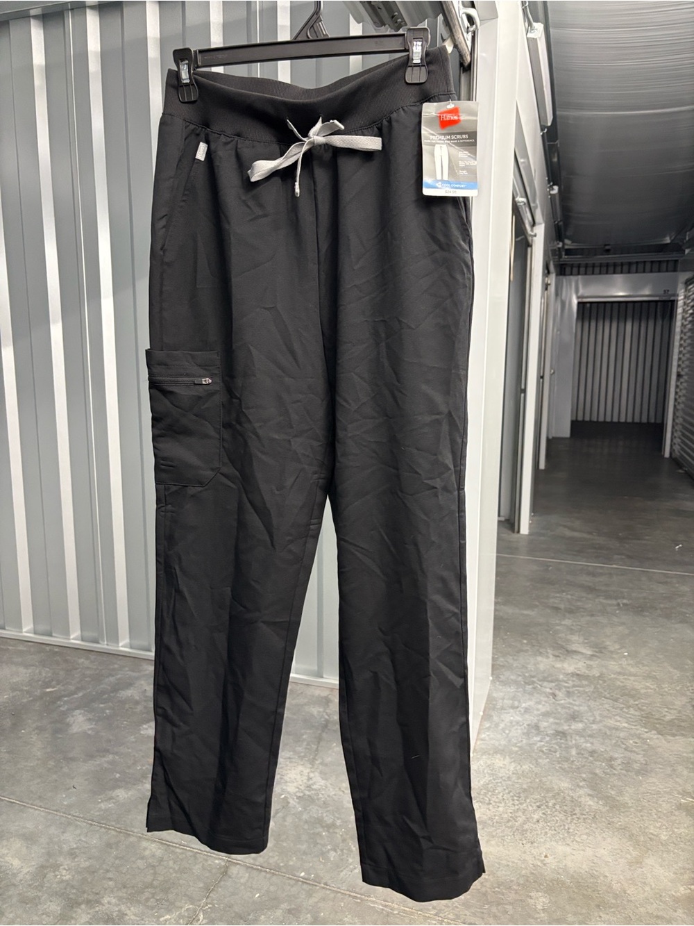 NWT Hanes Black Drawstring Utility Premium Scrubs Nursing Pants Cool Comfort S
